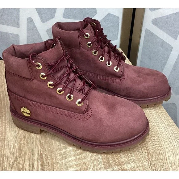Timberland Big Girls size 2 Eu 34 Premium Waterproof Boot maroon Leather Nubuck