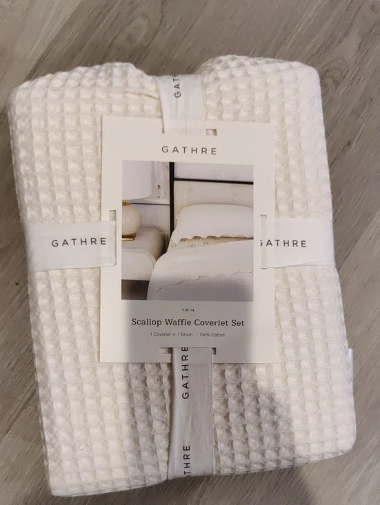 New!Scallop Waffle Twin Cotton Coverlet Set Y2K Cottagecore Retro Luxury ShaChic