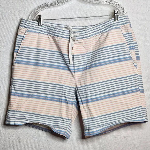 George Peach Blue Striped Casual Cotton Lyocell Span Tie Waist Short Sz XL 40-42