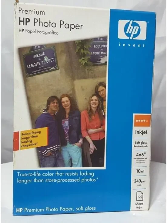 HP Premium 4x6 Inkjet Photo Paper 100 Sheets Soft Gloss Perforated Tab New OEM