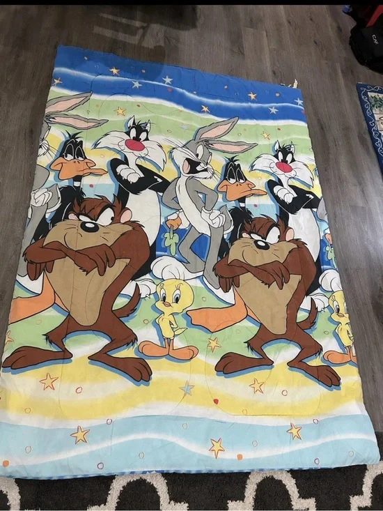 Vintage Warner Bros Looney Tunes Bedspread Twin Bugs Taz Sylvester Tweety Daffy