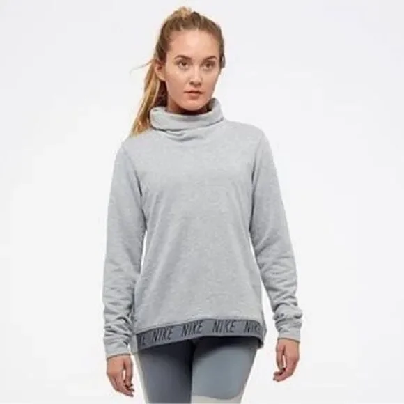 Nike Dry Cowl Funnel Neck Pullover Top Heather Gray Medium