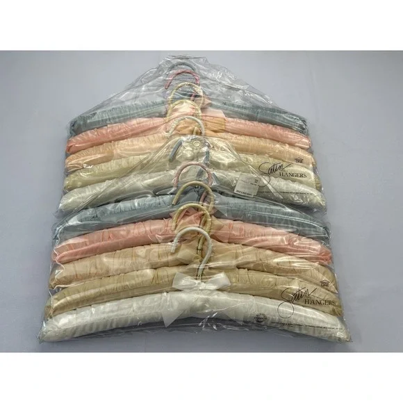 Vintage Satin Padded Hangers Lot of 10 Pastel Colors Sealed Closet Storage