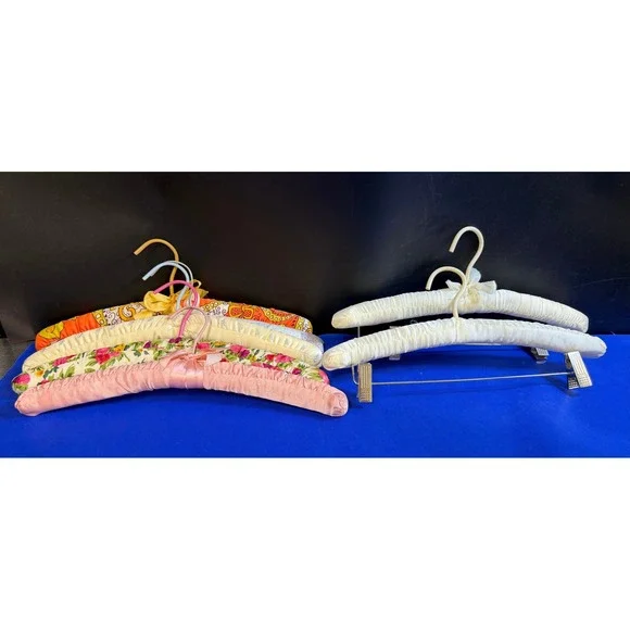 Vintage Padded Satin Fabric Hangers Lot of 7 Mixed‎ Floral &  Paisley