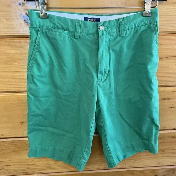 Polo Ralph Lauren Cotton Flat Front Green Shorts Casual Men’s Size 30 W Logo