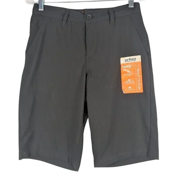 Urban Pipeline Max Flex Shorts 29x12 Black Flat Front Bermuda Chino‎ Tech Pocket