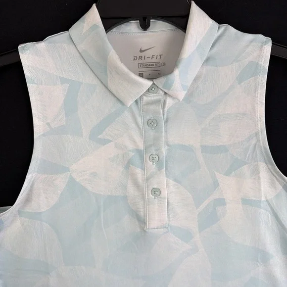 Nike Womens Dri-FIT Fairway Printed Sleeveless Golf Polo Light Blue Geo AOP Fade