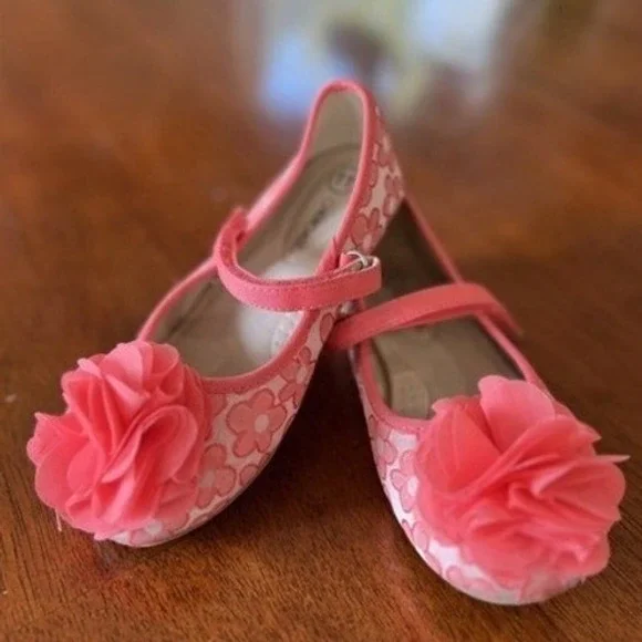 Cherokee Girls Coral Pink Floral Ballet Flat Shoes Flower‎ Detail Toddler 11