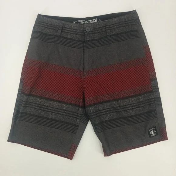 Vans Vanphibian Hybrid Board Shorts Mens 30 Grey Red Stripe Checkerboard Swim