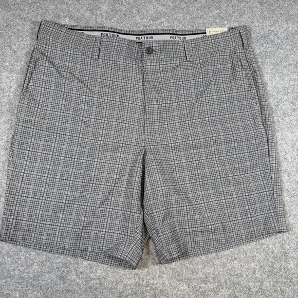PGA TOUR Golf Shorts Mens 40 Gray Check Active Waistband Stretch Performance
