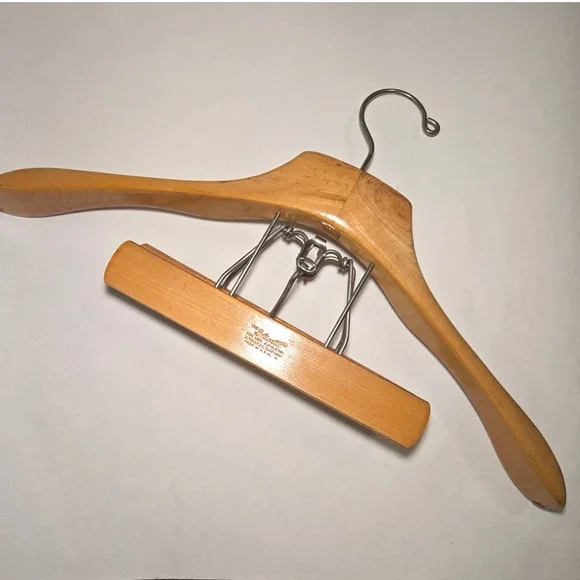 VTG SETWELL Suit Hanger 50s Wood French Collar‎ Brown Trouser Clamp USA Made GUC