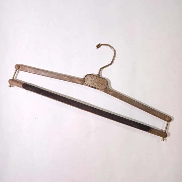 Belvest Suit Hanger Trouser Bar Luxury Men's Brown Velvet Grip Gold Swivel‎ Hook