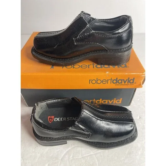 Deer Stags Black Dress‎ Shoes Toddlers Size 5, with Storage Box