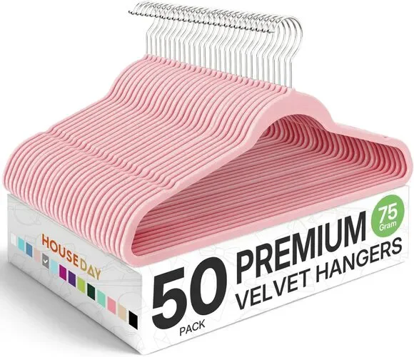 Premium Velvet Hangers 50 Pack Pink, Non-Slip, Sturdy Clothes Hanger Heavy Duty