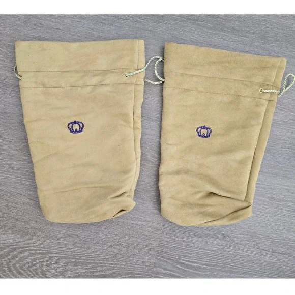 Lot of 2 Tan Faux Suede Drawstring Dust Bags Crown‎ Royale 7.5x12