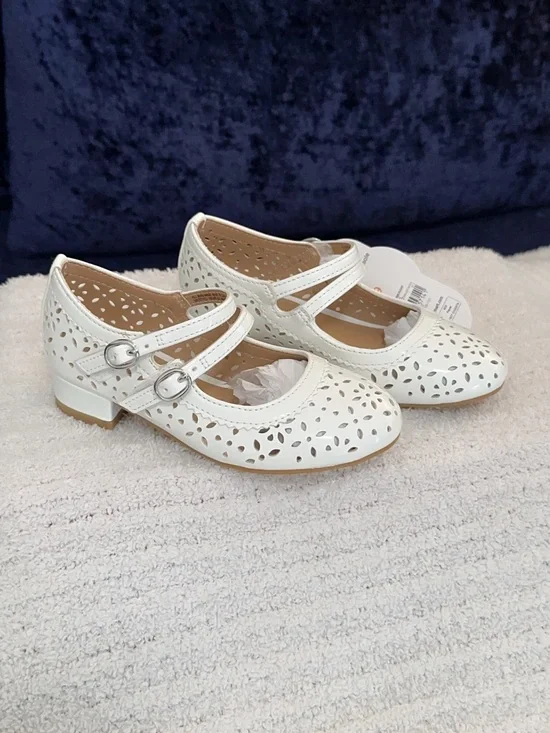 wonder nation White Laser-Cut Double-Strap Mary Jane Shoes With Block Heels