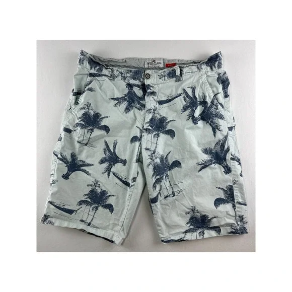 Ditch Plains Meets the Sea Ricky Singh Chino Shorts Palm Trees Boats Blue‎ Sz 36