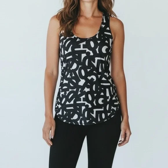 Nike Dri-FIT Racerback Tank Top Small Black White Graphic Workout Running Gym