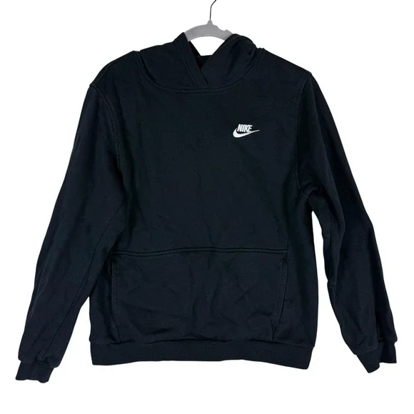 Nike Hoodie Youth XL Black Pullover Fleece Sweatshirt Swoosh Logo Embroidered