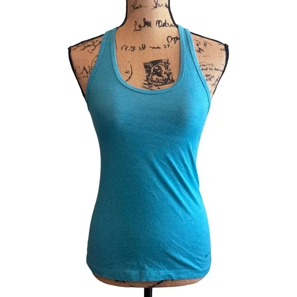 Nike Womens Dri-Fit Athletic Workout Gym Racerback Tank Top Teal‎ Blue Size XS