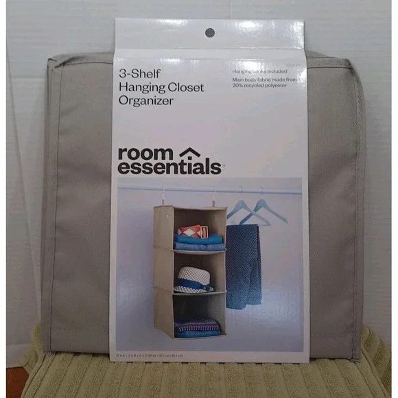 New Room Essentials 3-Shelf Hanging‎ Closet Organizer Collapsible Shelves Gray