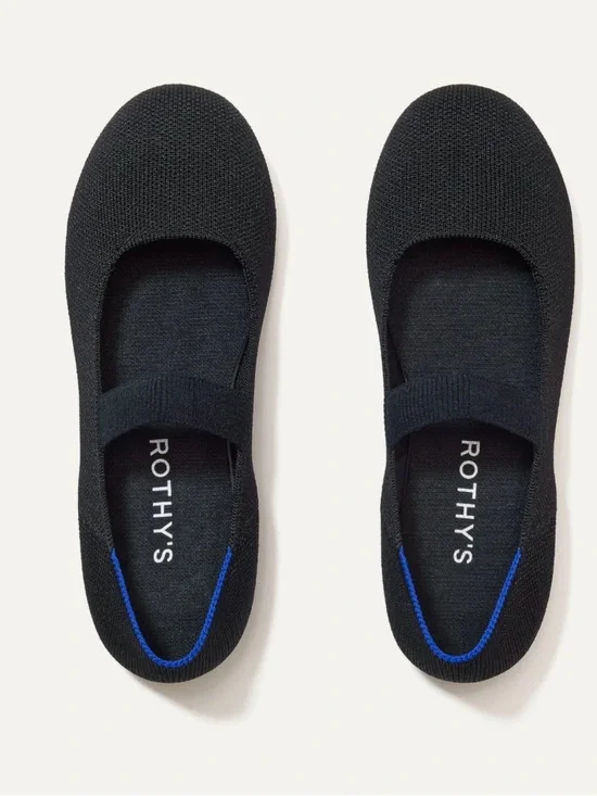 Rothy's Black Knit Mary Jane Flats with Blue Trim Sz 13