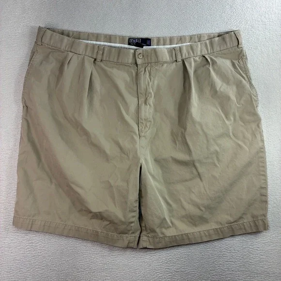 Polo Ralph Lauren Big Tyler Chino Shorts Men 48Bx8 Khaki Cotton Pleated Preppy