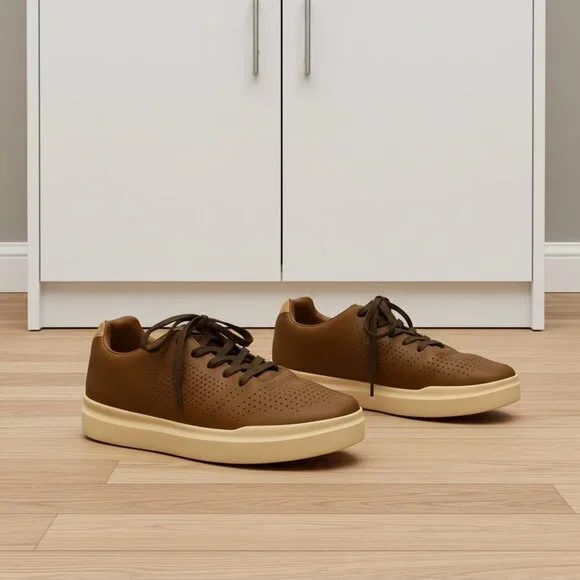 Perry Ellis Portfolio Brown Lace-Up Sneakers With Perforated Design Youth Size U
