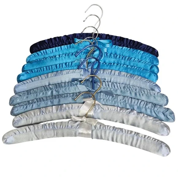 Vintage Satin Padded Clothes Hangers Blue Ombre Mixed Lot of 9 Closet Wardrobe