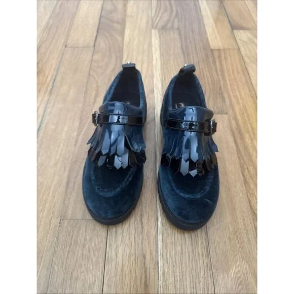 Designer Manuela DE Juan Blue Velvet/Patent Leather Shoes 27 Spain