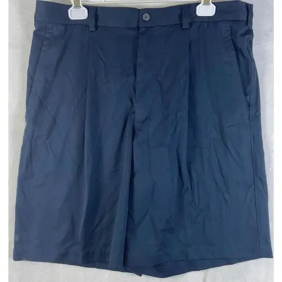 Nike Shorts Men 36 Navy Blue Pleated Twill Golf Performance Active Grandpa Dad