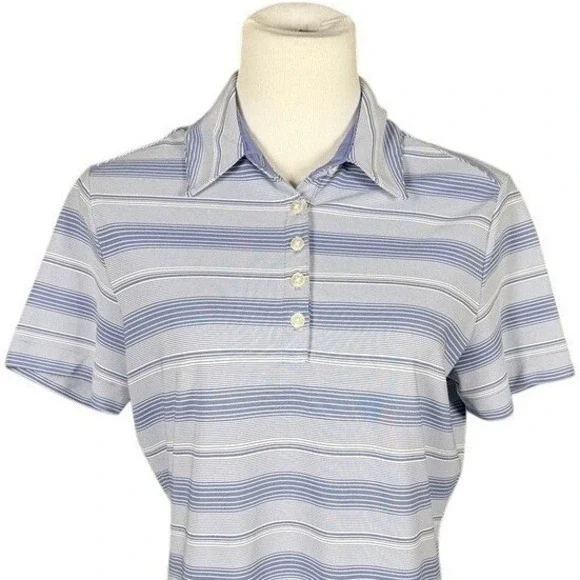 Nike Golf Womens Blue Striped Short Sleeve FIT DRY Polo Shirt Large‎ L 12-14