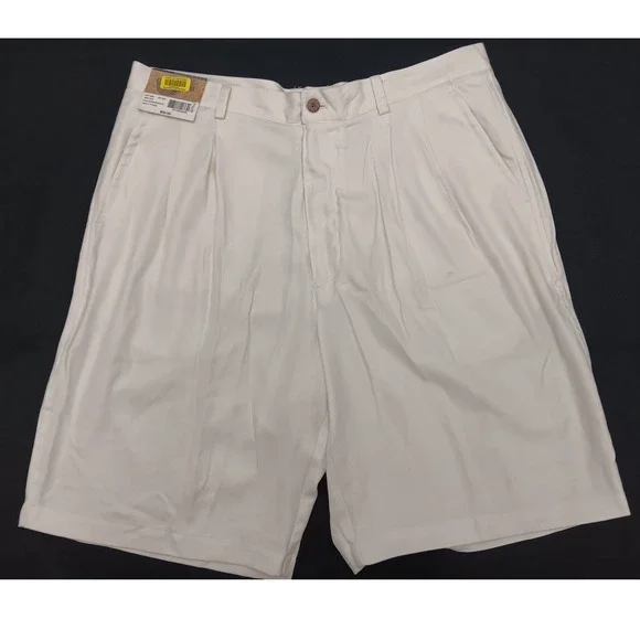 Roundtree & Yorke Caribbean Mens 36 Silk Pleated Shorts White NEW with Tags