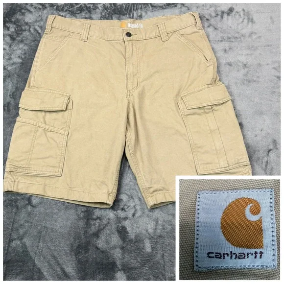 Carhartt Mens Relaxed Fit Cargo Shorts Tan Khaki Cotton Stretch Size 36