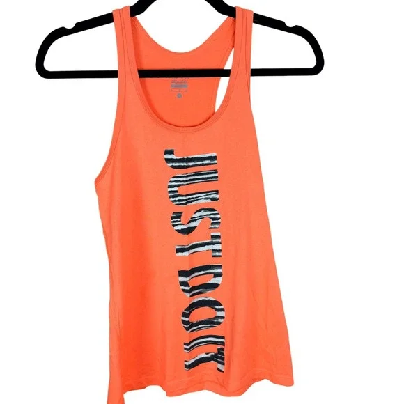 Nike Dri-FIT Racerback Tank Top Neon Orange Zebra Just Do It Womens Small