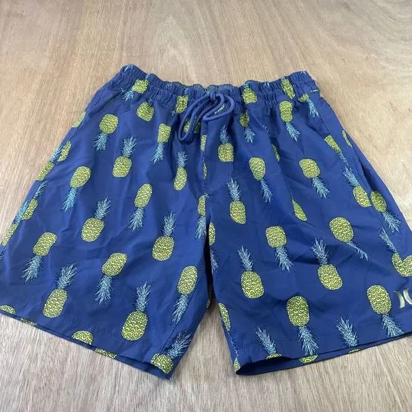Hurley XL Navy Pineapple Swim Trunks Board Shorts Lined Elastic Waist
