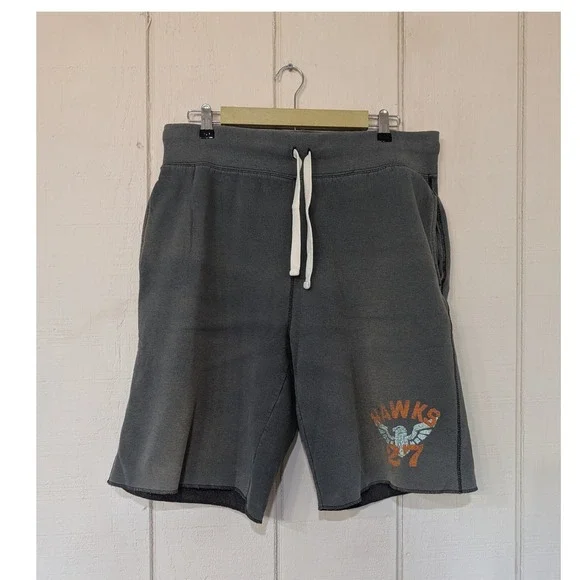 Vintage 90s Hanes Beefy-T Sweat Shorts Hawks 27 Graphic‎ Charcoal Gray M