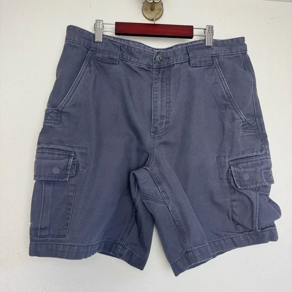Duluth Trading Co Men's Thick Cotton Misty Blue Utility Cargo Shorts‎