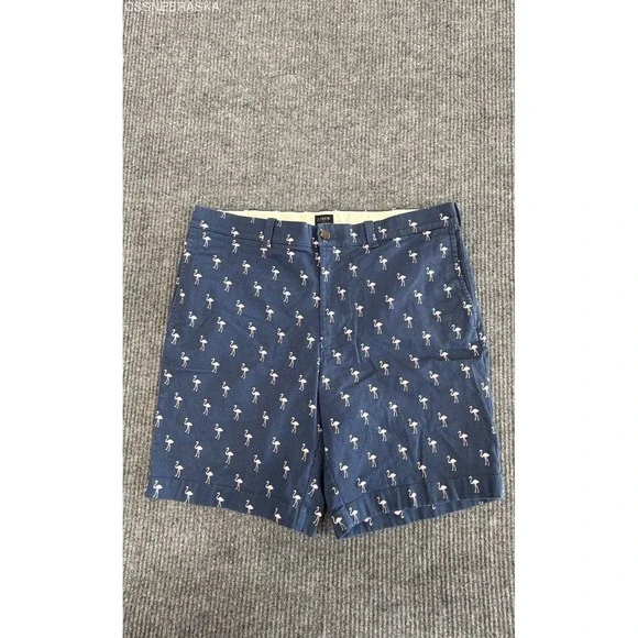 J.Crew Men's Navy Blue Flamingo Print Chino Shorts 9