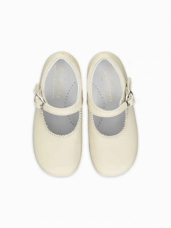 La Coqueta Ivory Nappa Leather Toddler Mary Jane Shoes Size 25 (9 US)