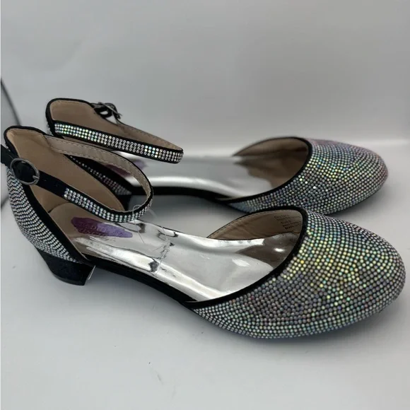 Badgley Mischka Big Girls Size 6 Studded Block Heel Dress‎ Shoe Silver Sparkle