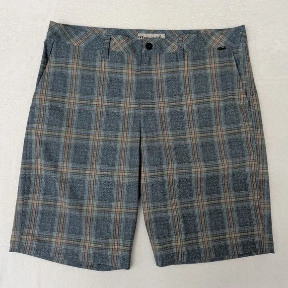 Travis Mathew Golf Shorts Mens 38 Blue Plaid Stretch Lightweight Preppy Chino