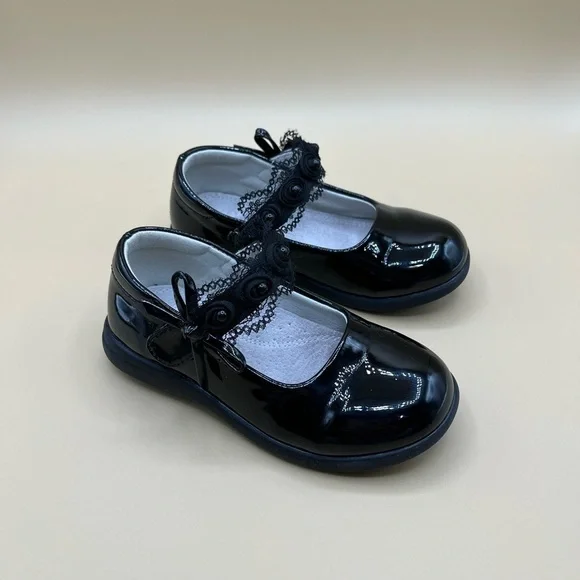 Elegant Black Bowknot Lace Flat Sole Shoes Non Slip Size 10‎