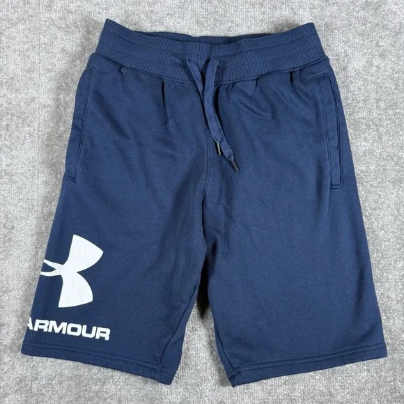 Under Armour Sweat Shorts Men's Small Navy Blue Fleece Loose Logo Athletic