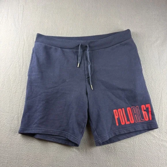 Polo Ralph Lauren Sweat Shorts Men' L Blue 67 Pony Drawstring Loungewear Stretch