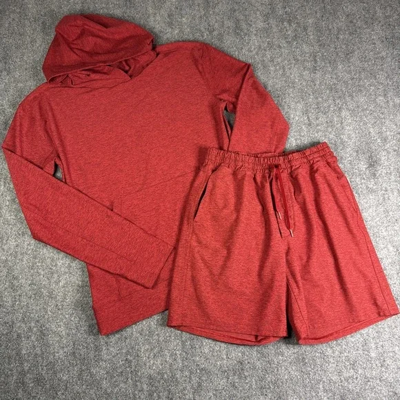Outdoor Voices Men's Sunday Short & Hoodie Unlined Drawstring Athletic Red Small