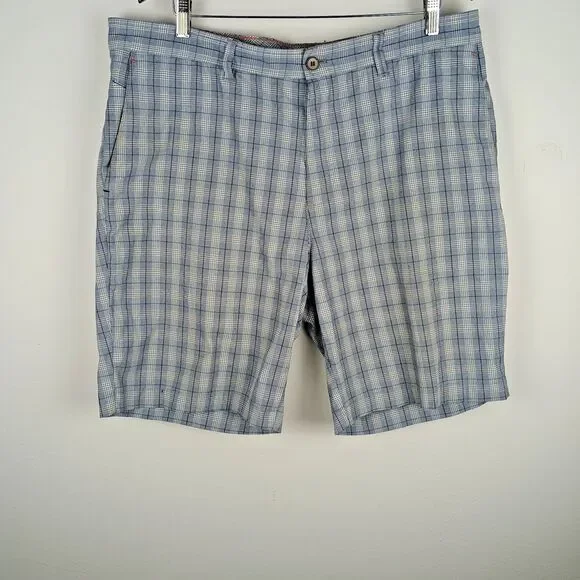 Tommy Bahama Paradise Tech Men 38x10 Inch Gray Plaid Shorts Stretch Nylon Blend