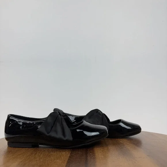 Big Kids Nordstrom‎ Posey Black Faux Patent Leather Bow Mary Jane Flats Size 1 Y