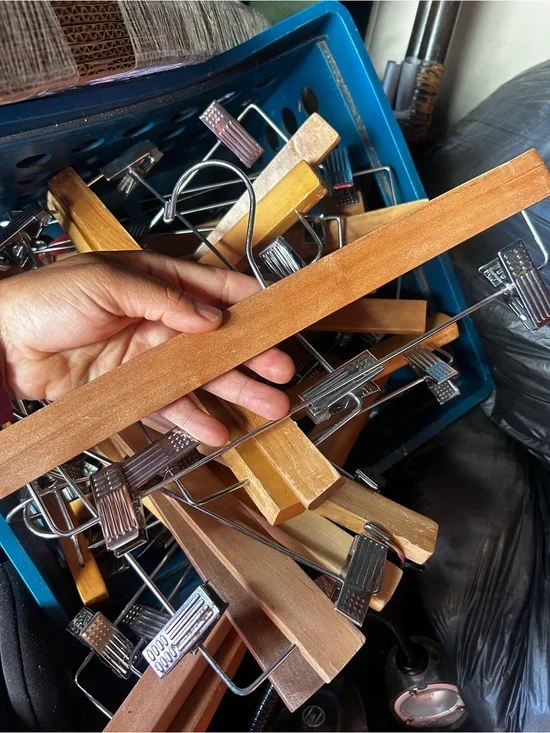 Wooden Pant Hangers with Metal Clips - Natural Wood 30 ct