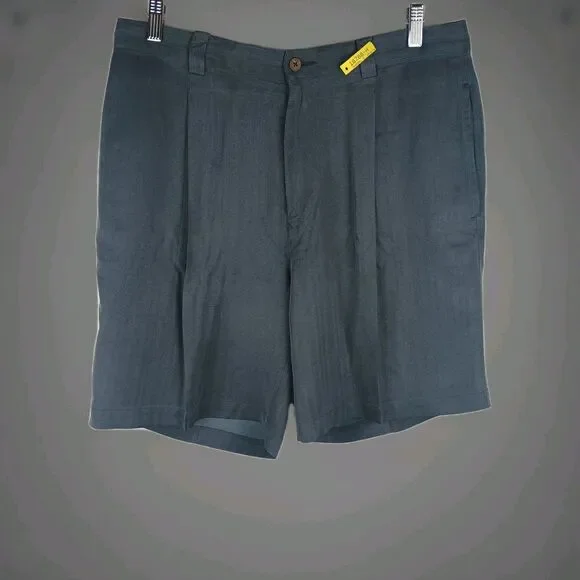 Tommy Bahama Short Mens Size 35 Havana Herringbone Blue 100% Silk Pleated